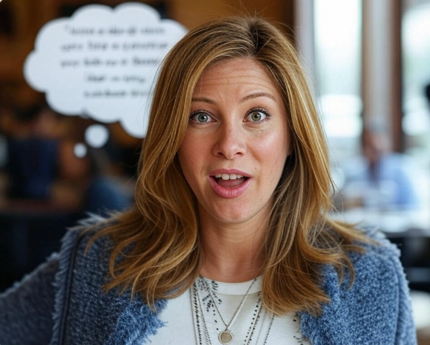 Surprised woman in cafe