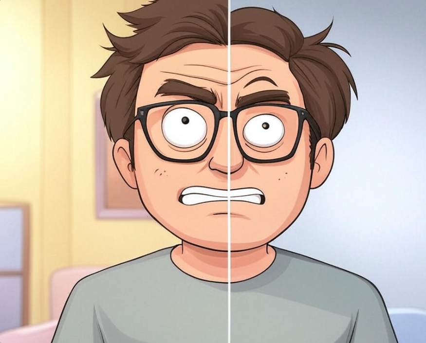 Cartoon angry man split