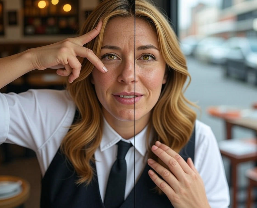 Split-face woman portrait