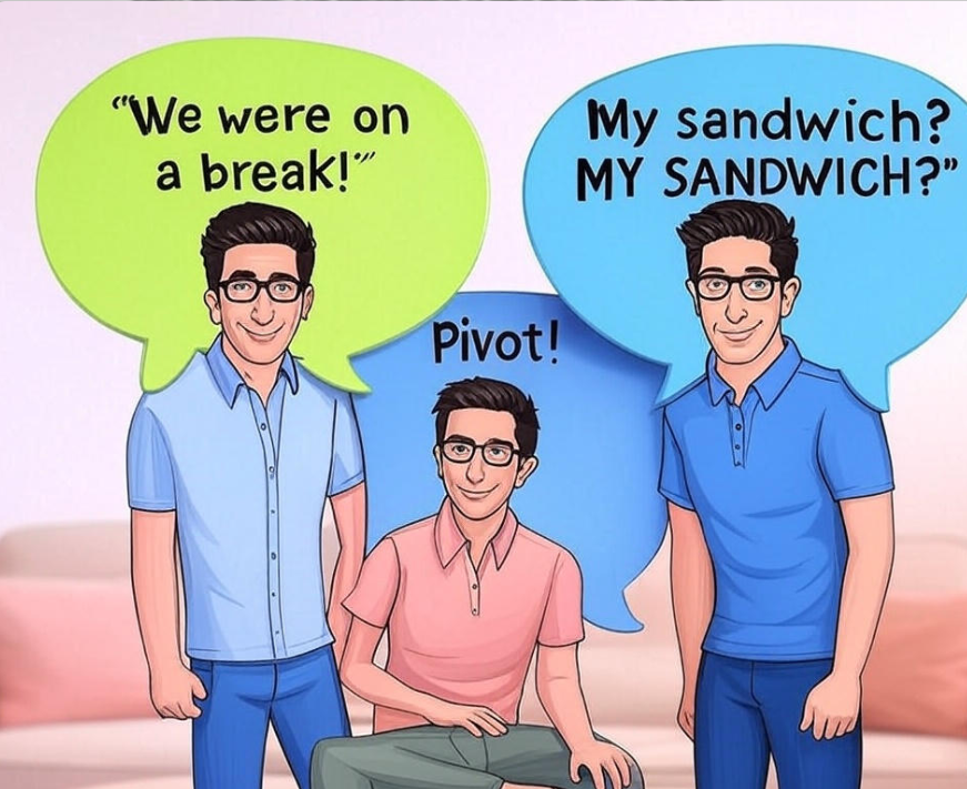 Cartoon man quoting Friends