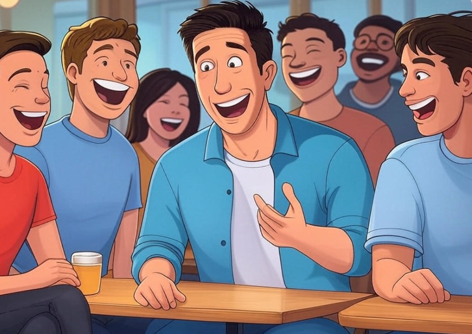 Cartoon friends laughing together
