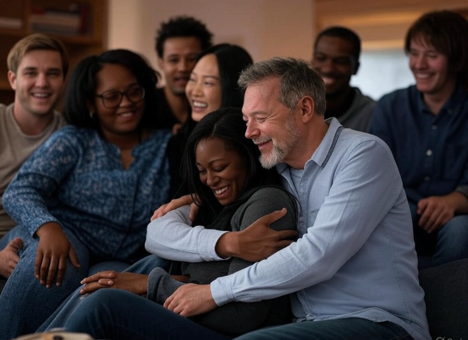 Group sharing warm laughter