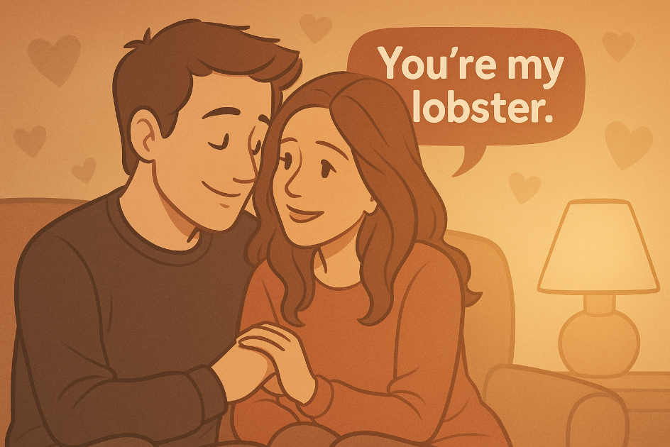 Romantic couple lobster moment