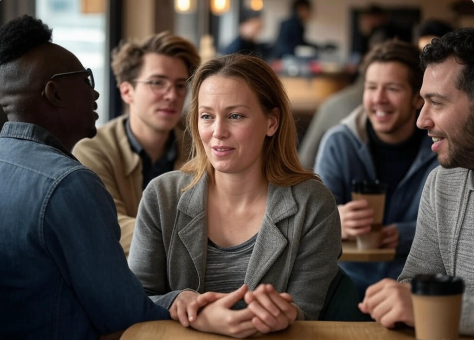 Group conversation over coffee