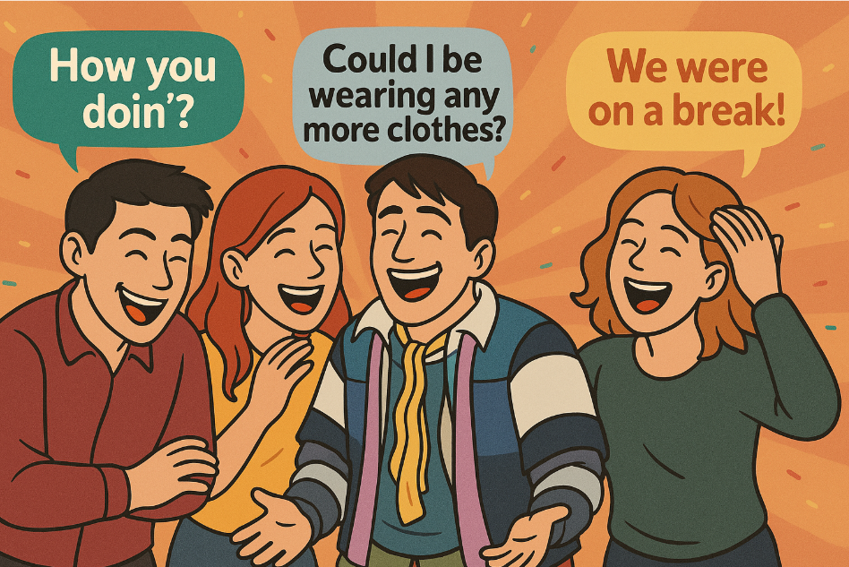Friends laughing, quoting scenes