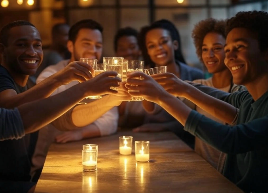 Friends toasting with candles