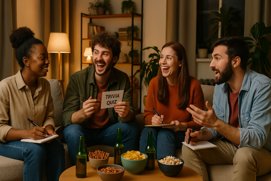 The apartment bet trivia game scene