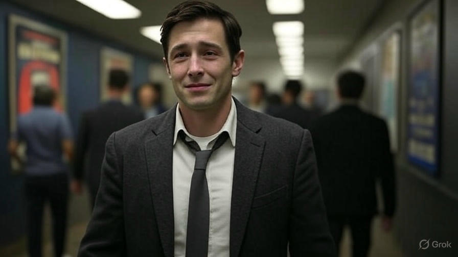 Man in suit walking.