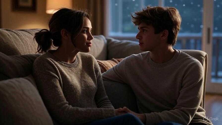 Two people on couch.
