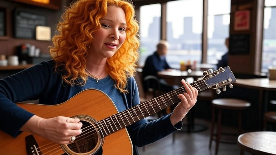 Woman playing guitar indoors.