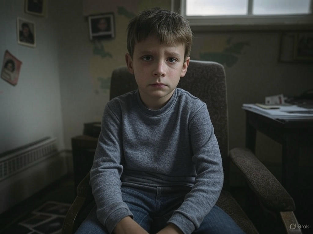 Young boy sitting quietly.