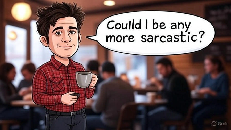 Sarcastic man with coffee.
