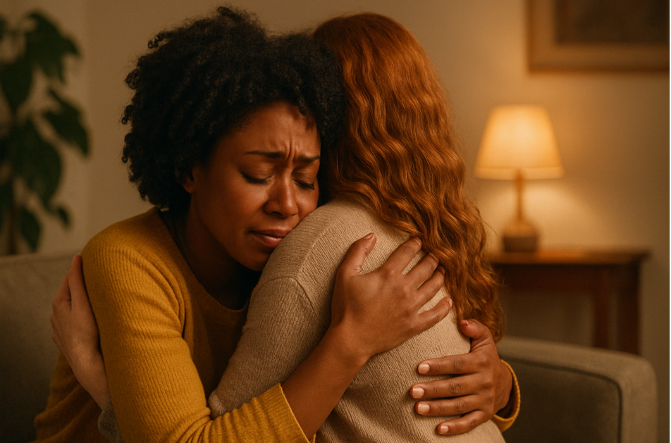 Comforting hug between friends