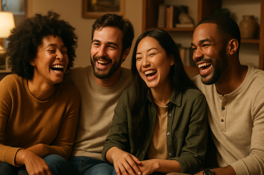 Friends laughing together indoors
