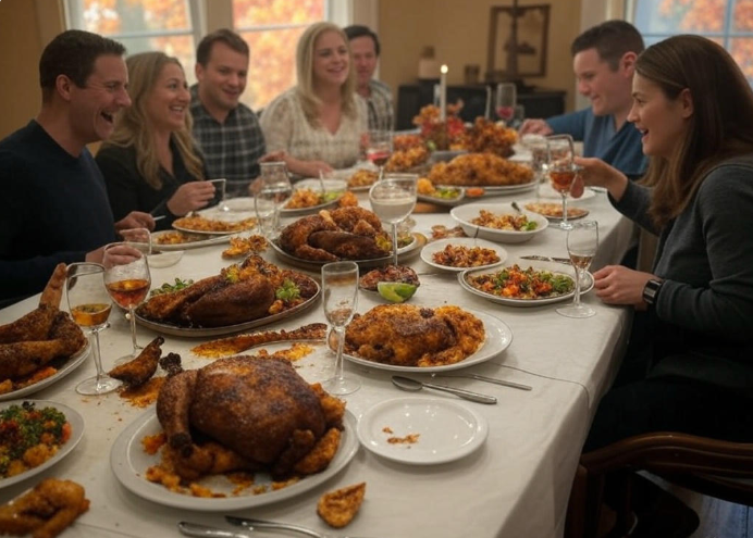 Family enjoying festive feast