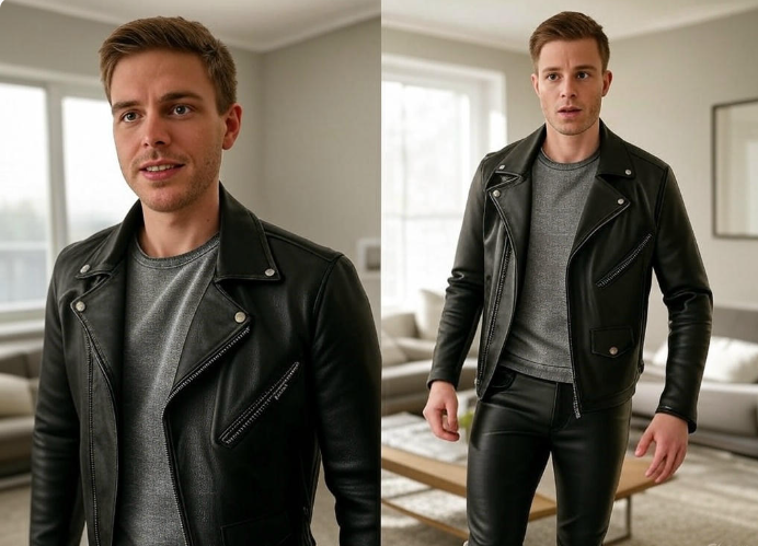 Man in black leather outfit