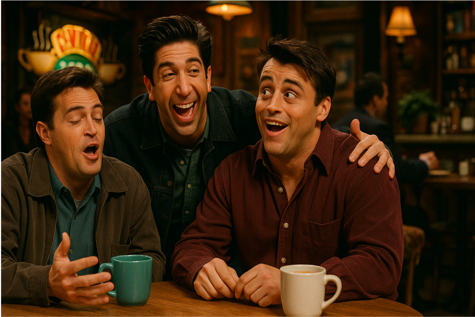 Friends laughing at café