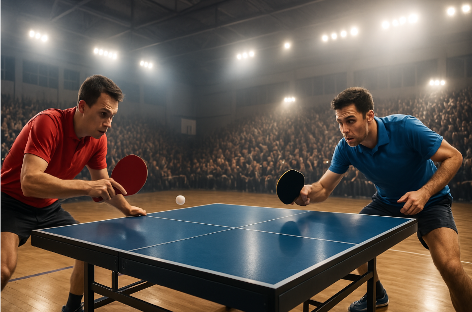 Intense table tennis match