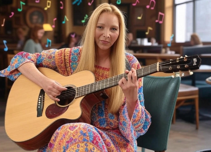 Woman playing guitar indoors.