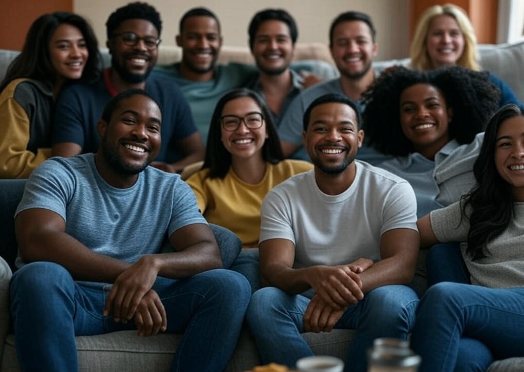 Group of friends smiling.