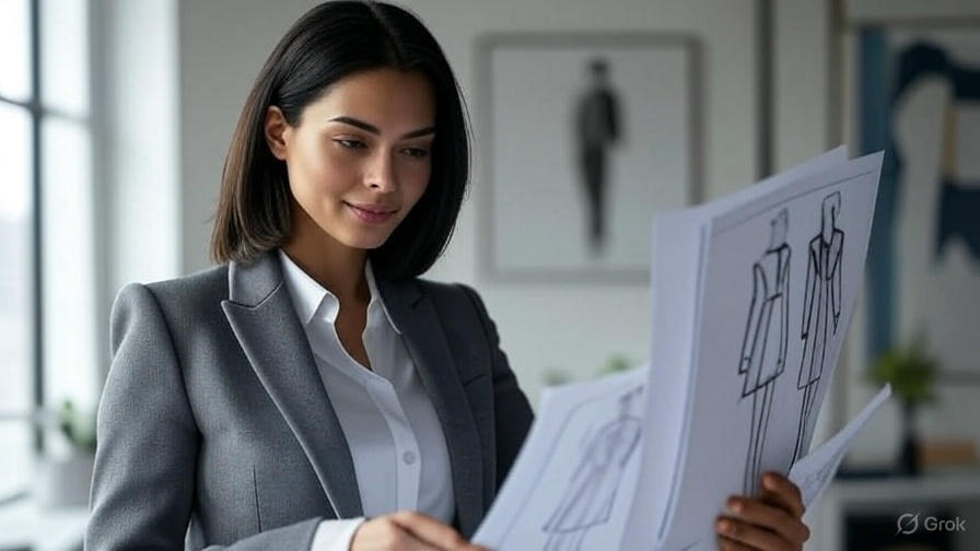 Woman reviewing fashion sketches.