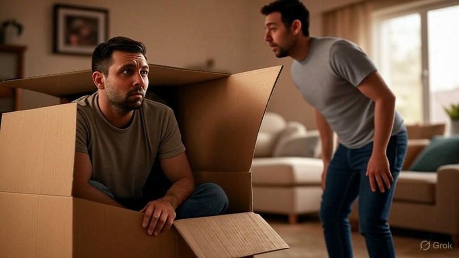 Man hiding in box.