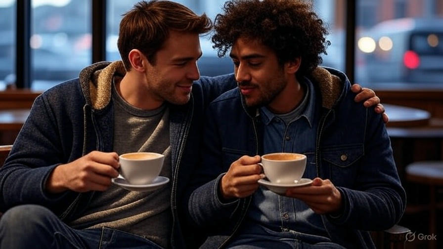 Two friends enjoying coffee.