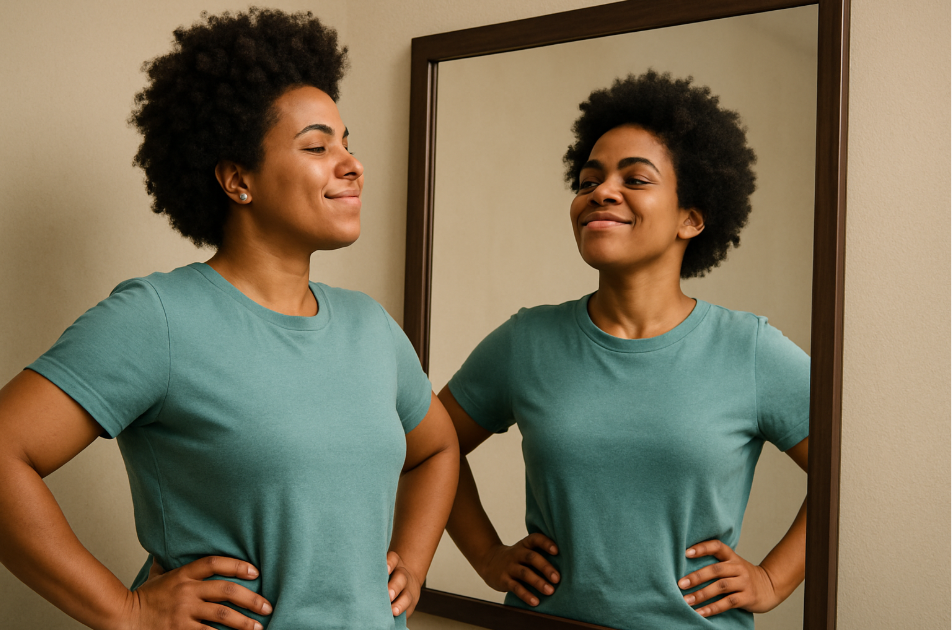 Confident woman admiring reflection