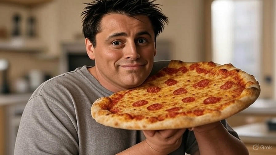 Man holding pepperoni pizza