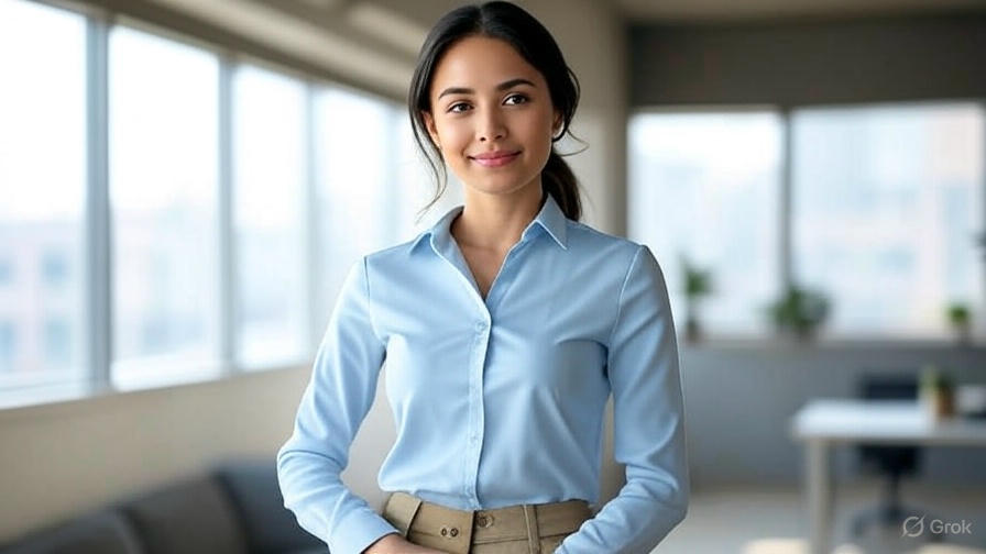 Smiling woman in office.