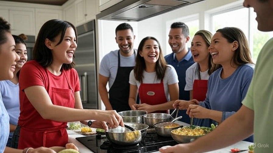 Group cooking together joyfully.