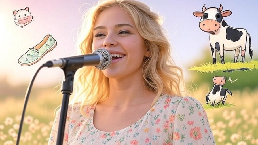 Blonde singer with cows.