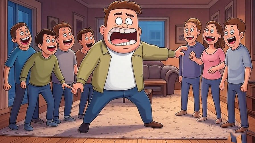 Excited man leading group