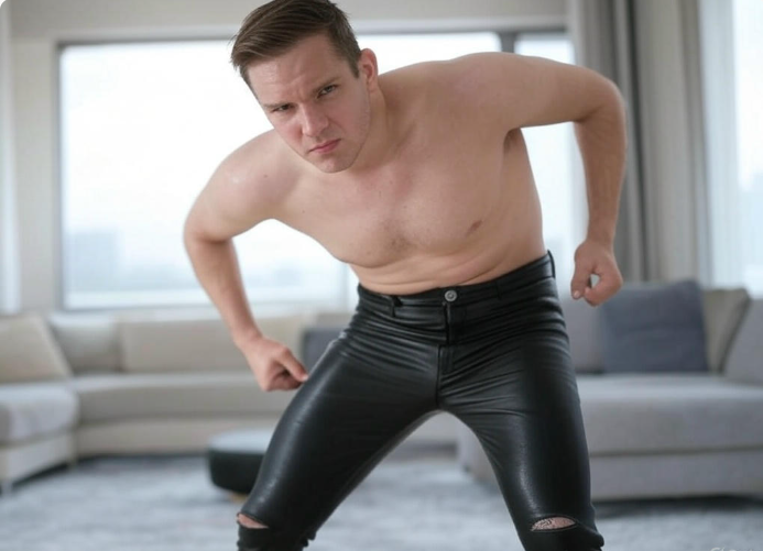 Shirtless man in leather