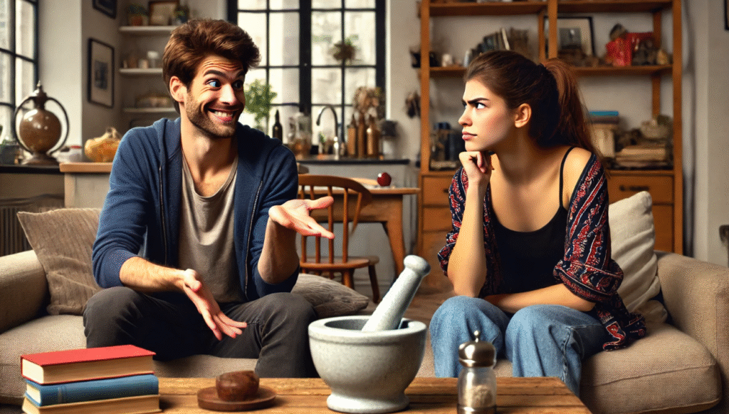 Couple arguing at home.