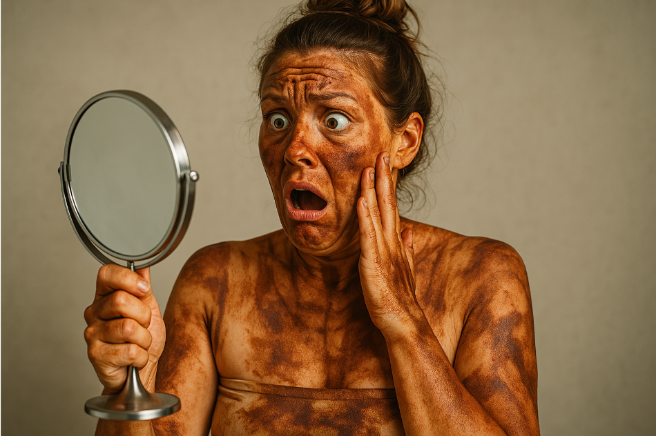Shocked woman with bronzer