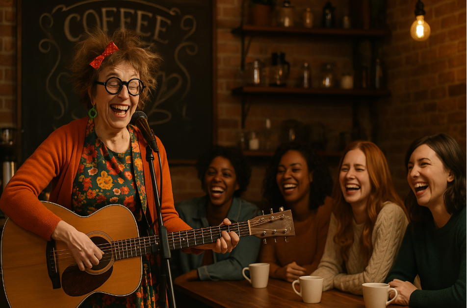 Elderly woman playing guitar