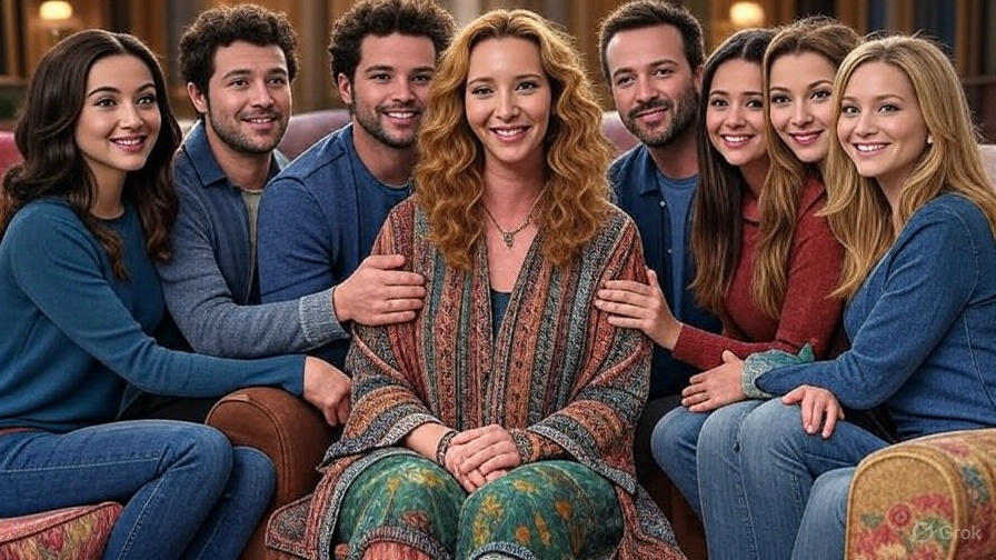 Group smiling on couch.
