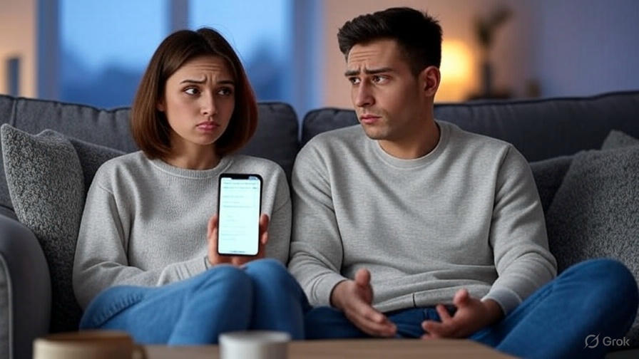 Couple concerned with phone.