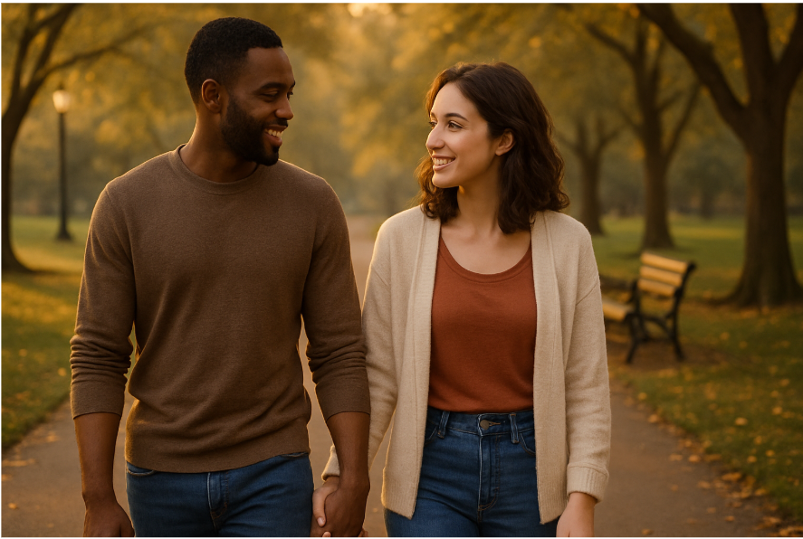 Couple walking in park