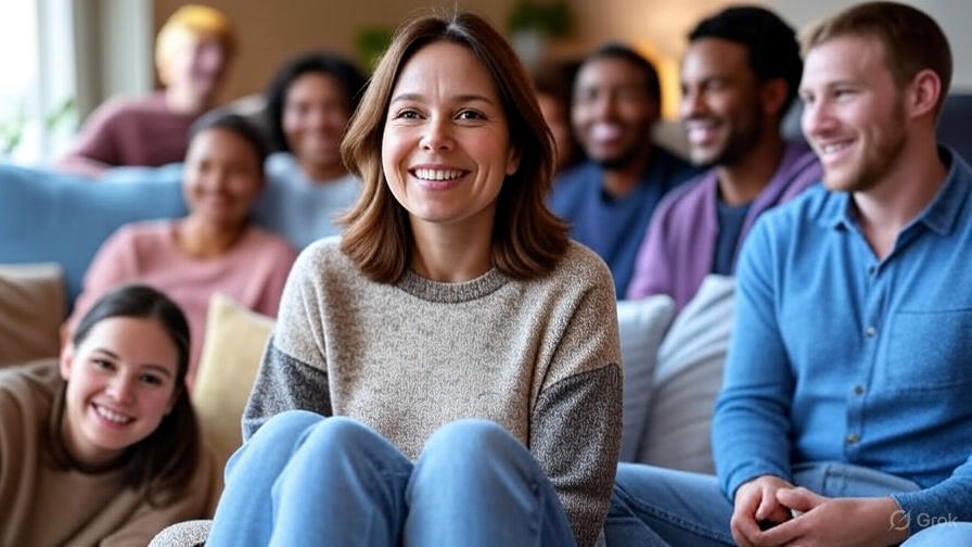 Friends smiling on couch