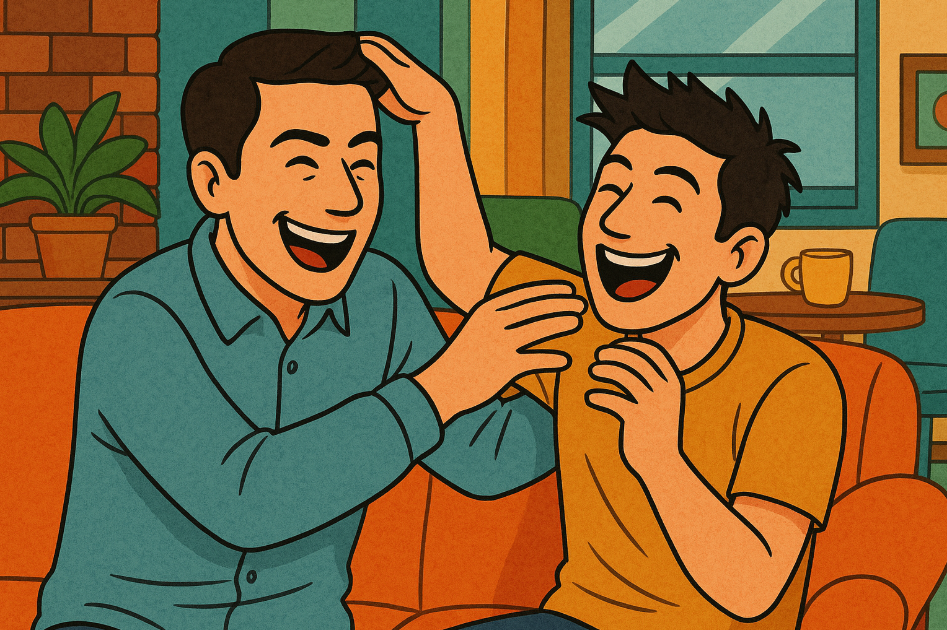 Two friends laughing together