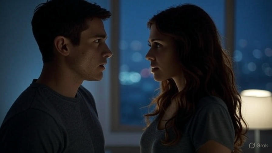 Couple talking at night.