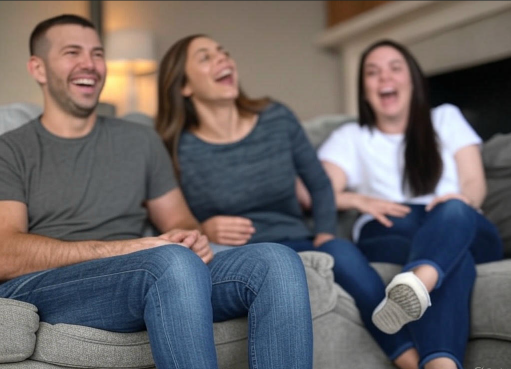 Friends laughing on couch