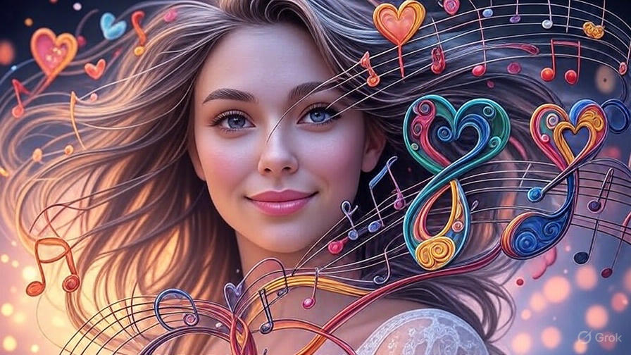 Woman with musical hearts.