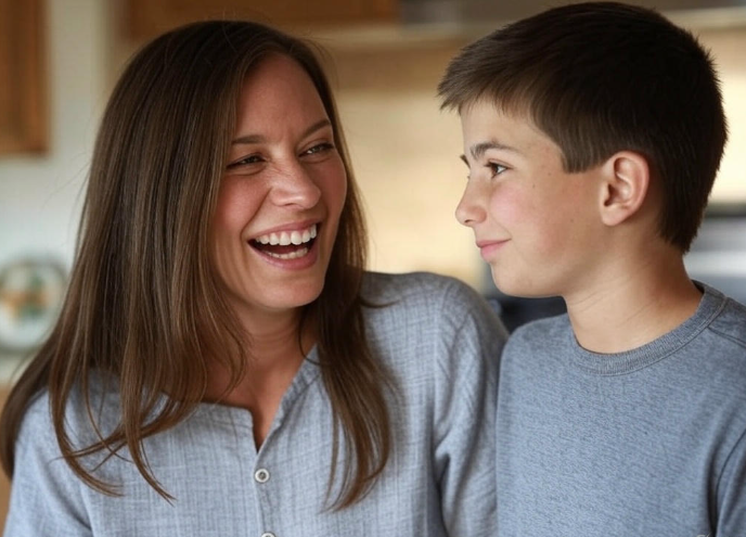Mother and son smiling

