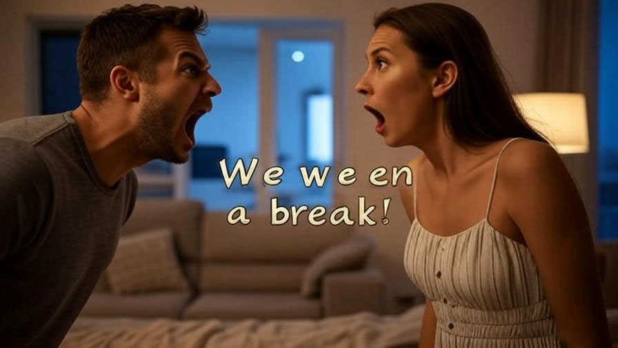 Couple arguing, text overlay
