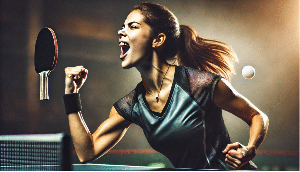 Triumphant table tennis celebration