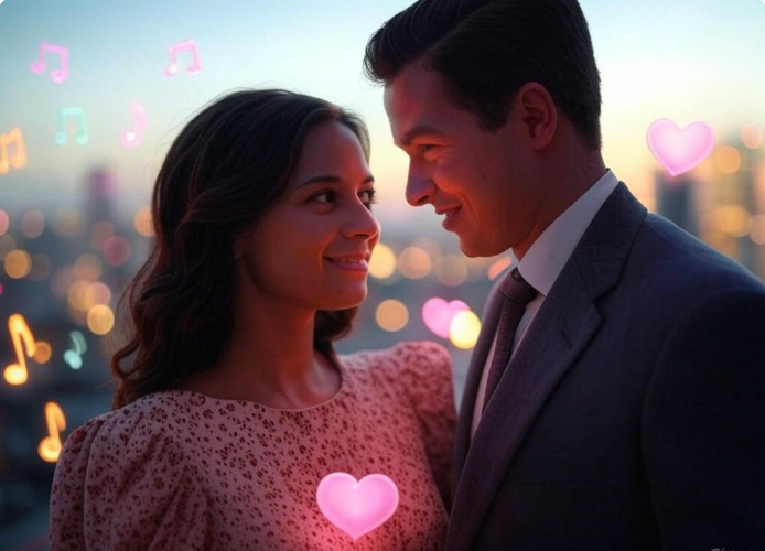 Couple gazing at sunset.