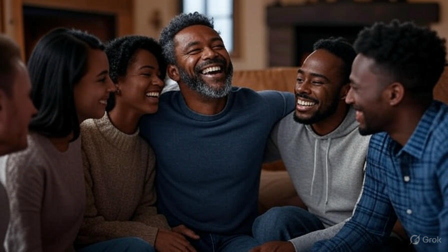 Friends laughing on couch